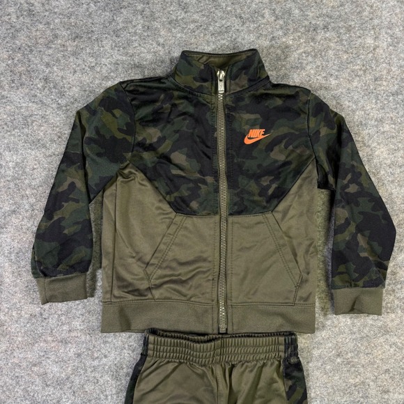 Nike Sportswear Toddler Camo Tracksuit Set Jacket Pants Green Orange Logo 24M - Picture 2 of 12